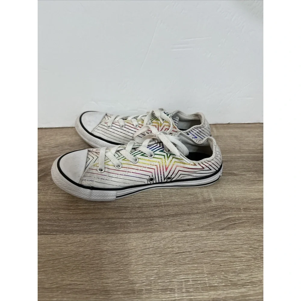 Converse Shoes Youth 3 Rainbow Star Sneakers White Canvas Low Top Casual 665398F